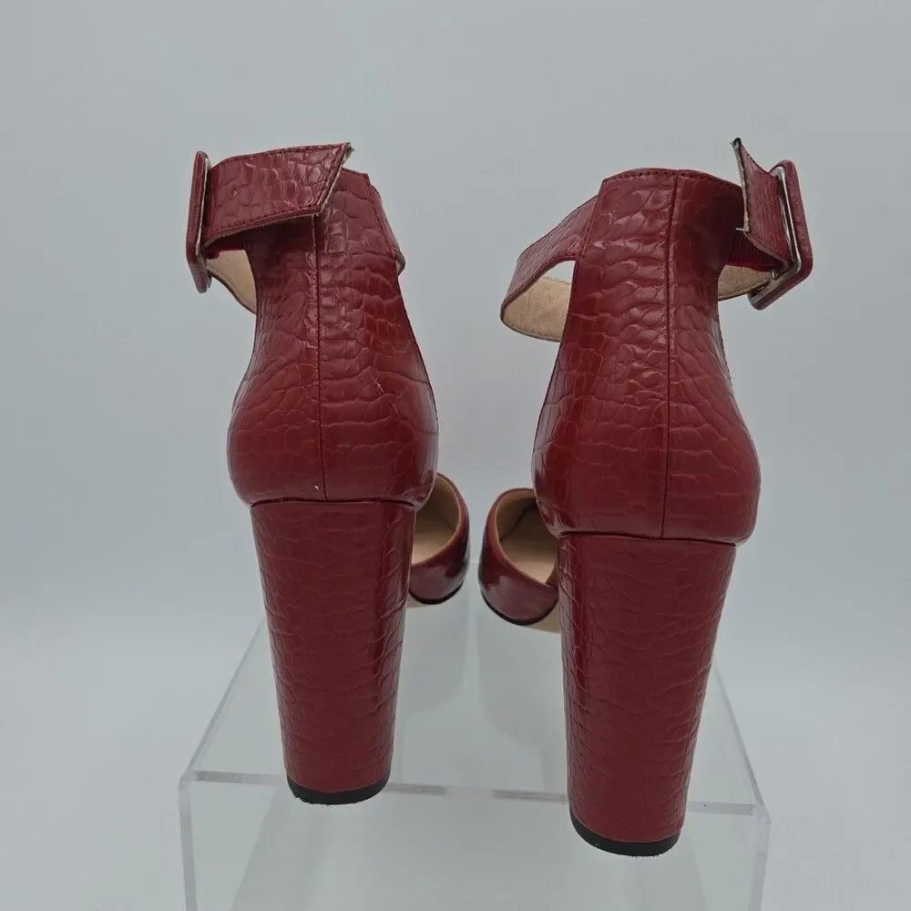 Michael By Michael Shannon Romina Women's Shoes Red ,Ankle Strap, Croc, Size 11